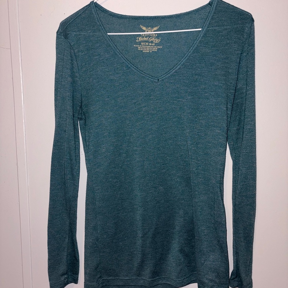 Faded Glory Teal V-Neck Long Sleeve Top